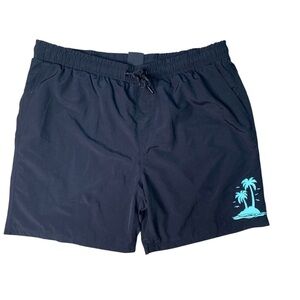 Sz. 3XL Black Swim Shorts with Palm Tree Design.
